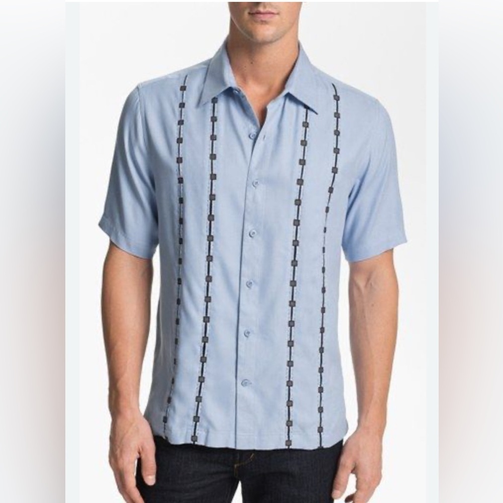 NAT Nast American Fit Button Down Short Sleeve Embroidered Shirt SZ XXL Blue
